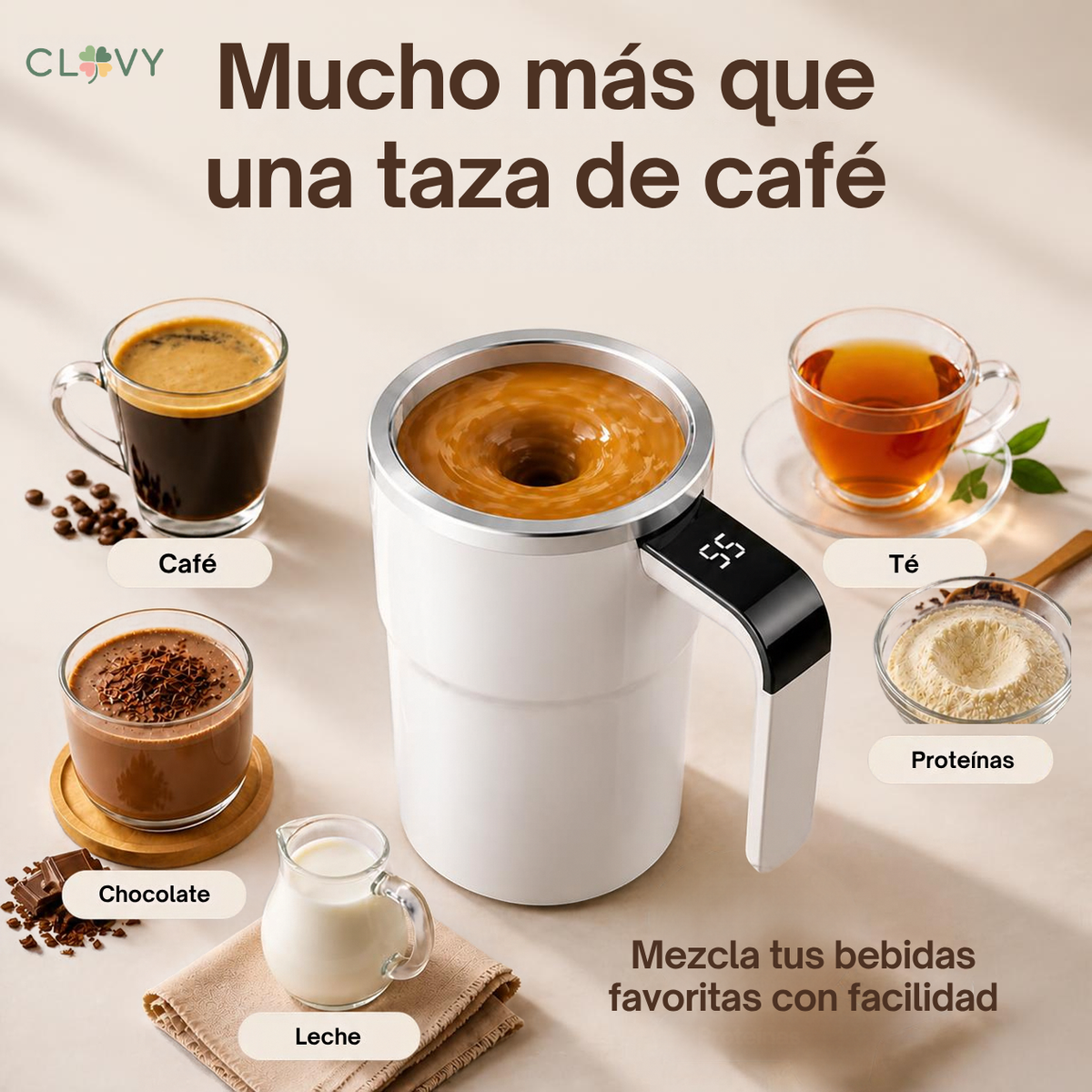 ☕ Taza Mezcladora Automática con Indicador de Temperatura